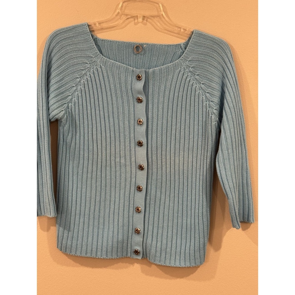 One Girl Who Cardigan Sweater Blue snap front XS